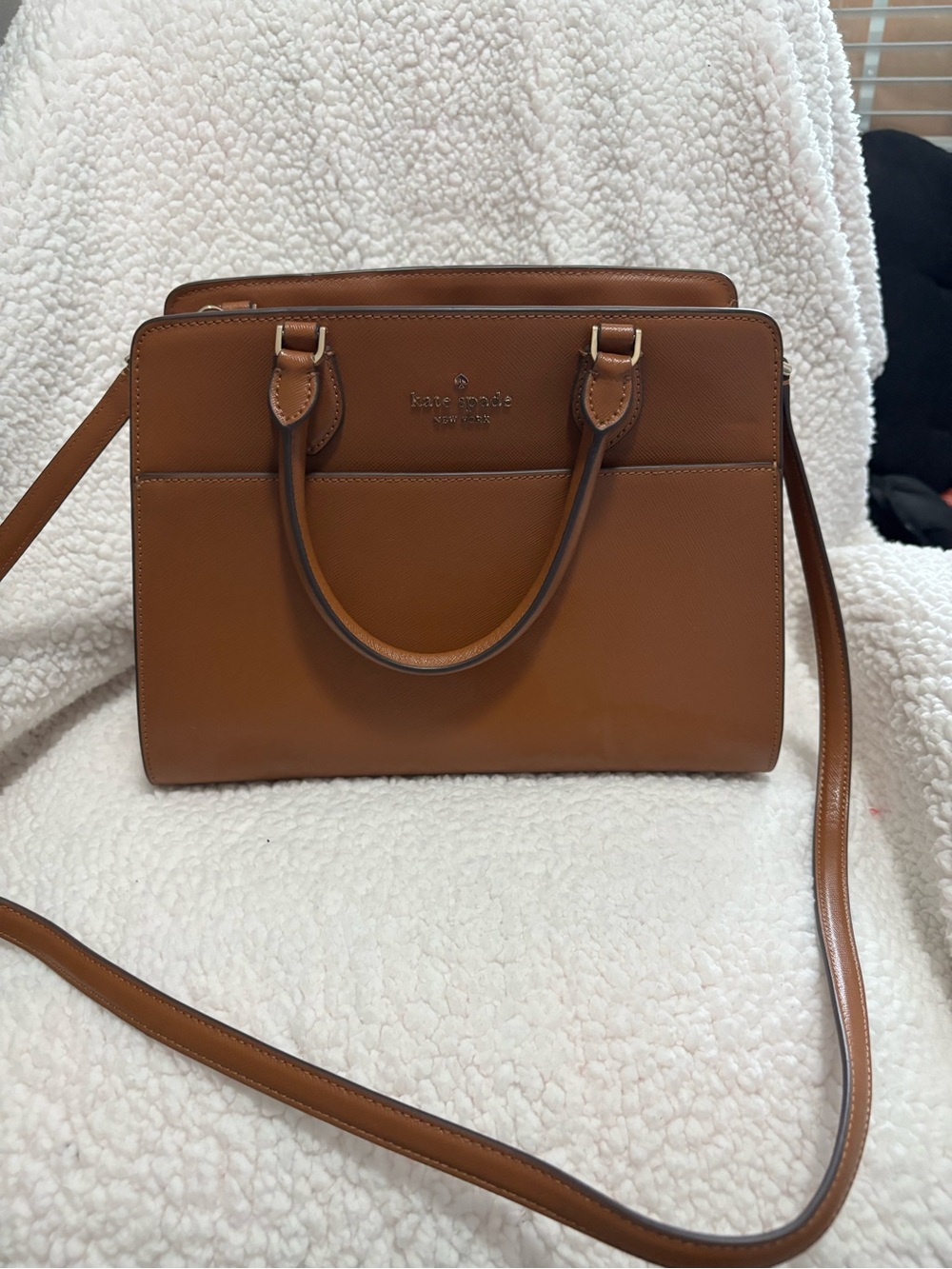 kate spade Brown Leather Structured Satchel with Removable Strap